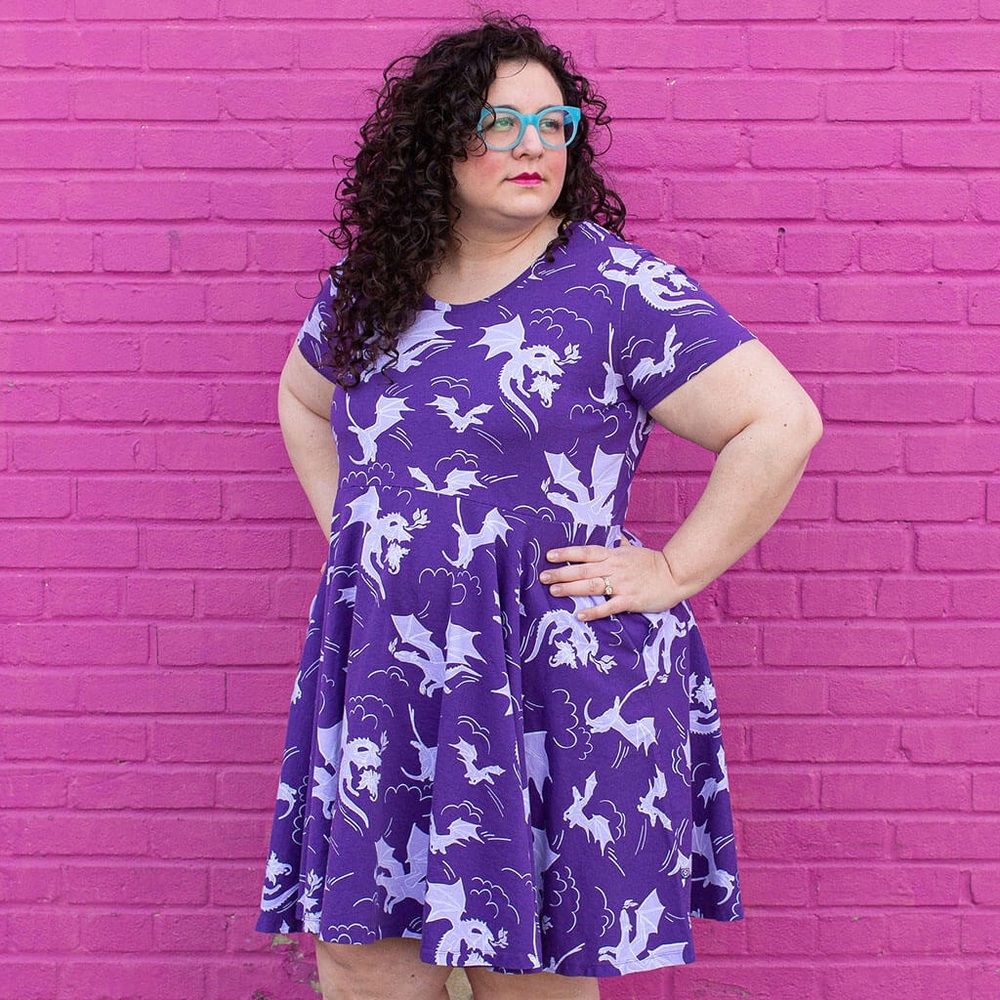 Adult "Purple Reign" Dragons Short Sleeve Super Twirler Dress with Pockets 16-18